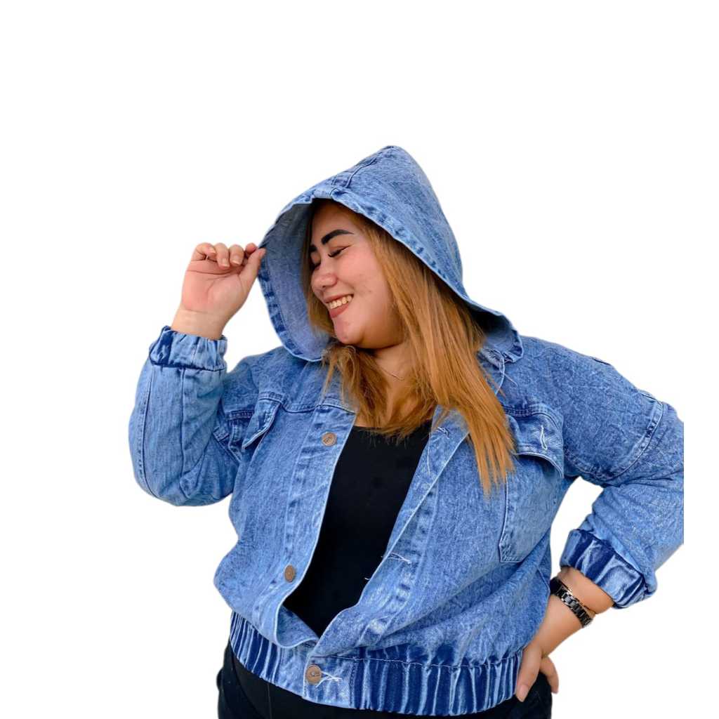 JAKET JEANS WANITA OVERSIZE JUMBO XXXXL MODEL HUDI