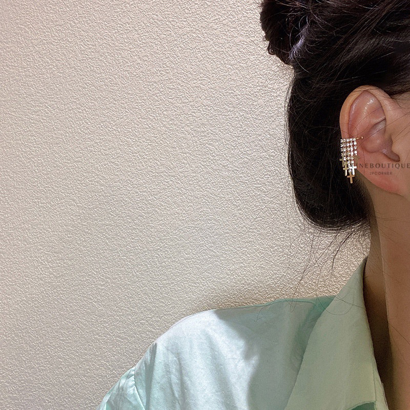 anting cuff jepit rumbai permata salib cross A204 S925