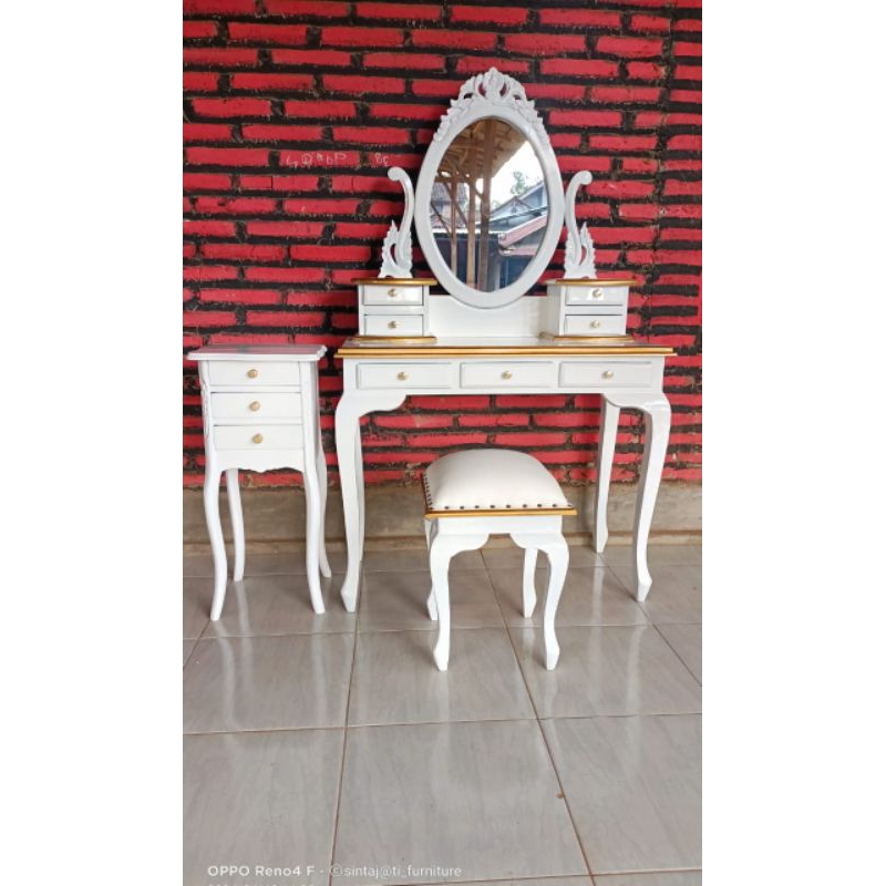 meja rias kartini warna putih/tolet/kaca rias jati