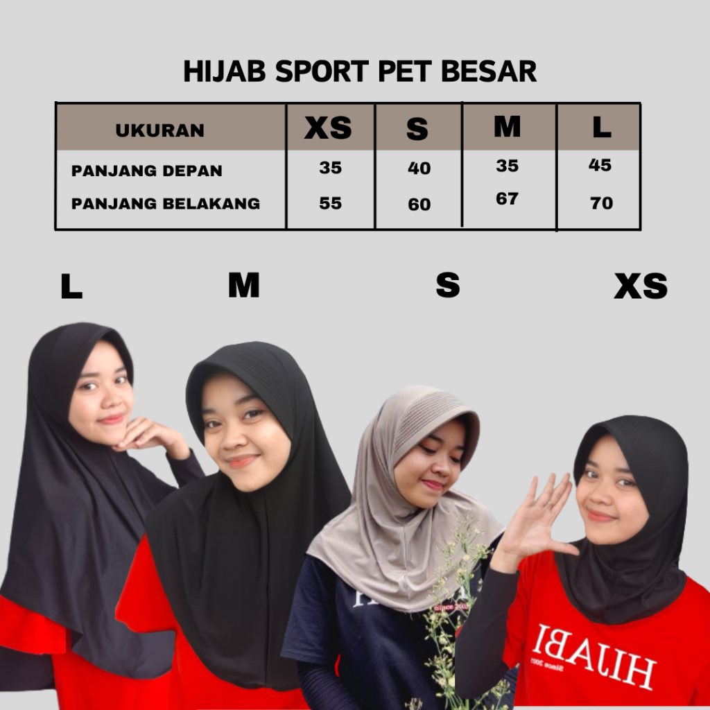 Snada - Jilbab Olahraga Pet Besar Hijab Sport Linear Spandek Premium Glosy Pet Tebal Size Xs S M L