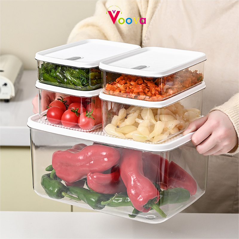 VOOVA Container Kulkas/ Wadah Makanan Putih/ Kotak Penyimpanan Makanan Sayur/ Toples Bening Transpar