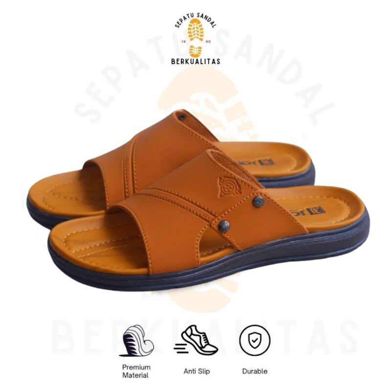 Sandal Pria Kulit Original Sendal Selop Slide Cowok Dewasa Keren Kekinian