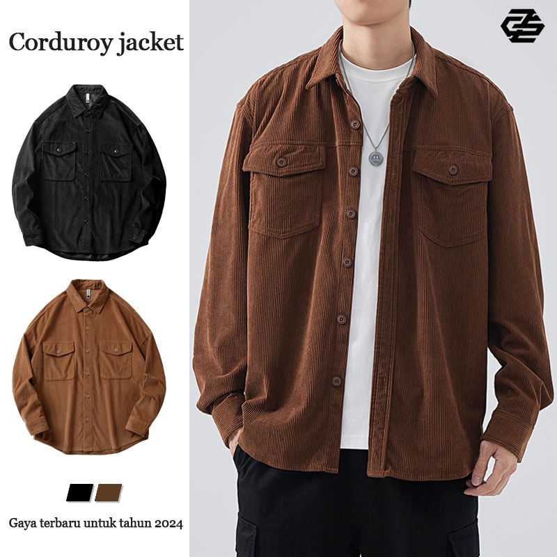 Kemeja Korduroi Polos Pria Lengan Panjang jaket corduroy pria Kemeja Corduroy Pria korean style Keme