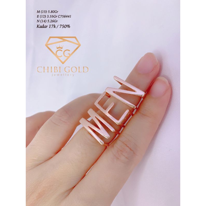 CHIBIGOLD - cincin emas huruf abjad emas 750% 17k