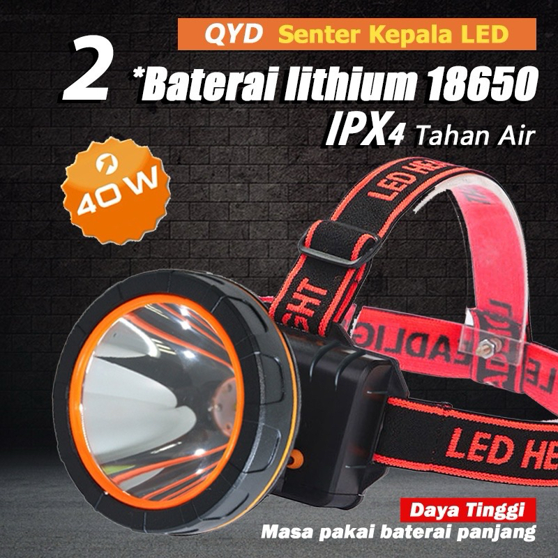 QYD  Q7801 Senter kepala Cas Super Terang Tahan Air Headlamp LED 10jam Baterai 6000 lumen
