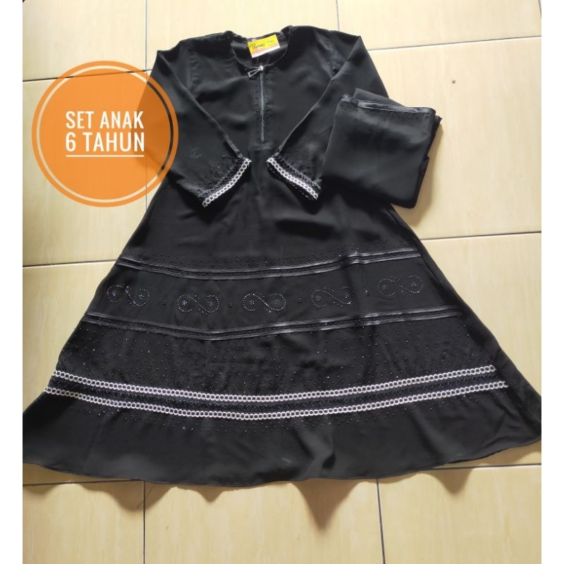 set gamis anak alina set abaya anak hitam jetblack temboro set baju hijab cadar