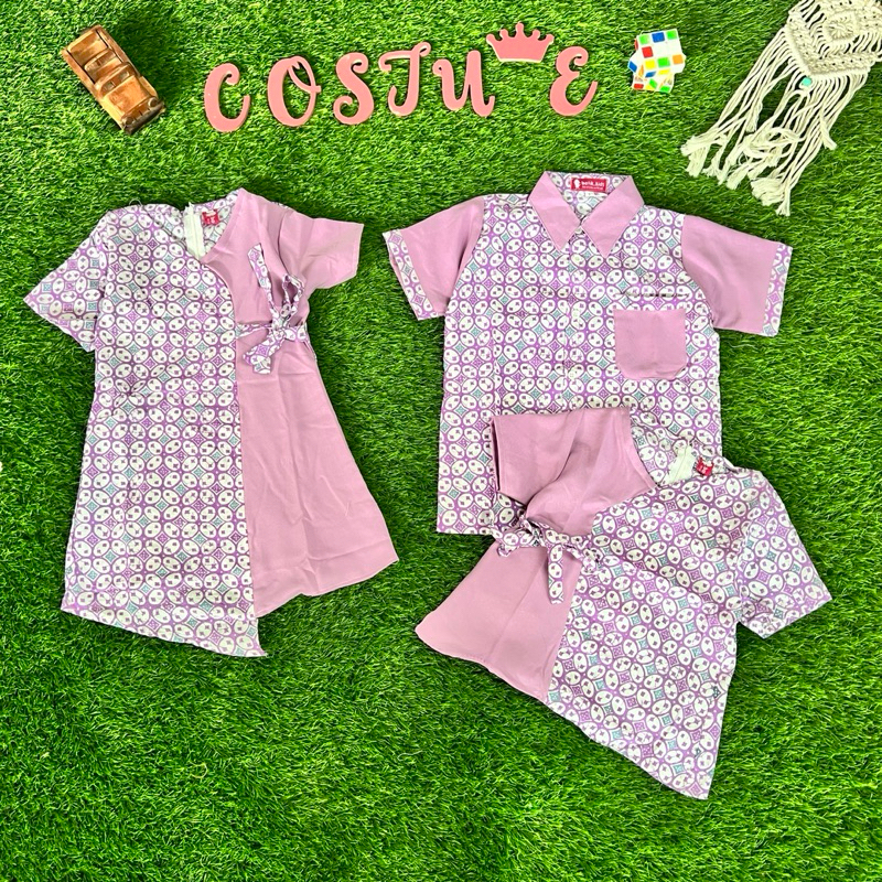 BATIK COSTUME COUPLE DRESS BLUS KEMEJA BATIK ANAK UNGU LILAC BAGUS CANTIK KOMBINASI KATUN HALUS COUP