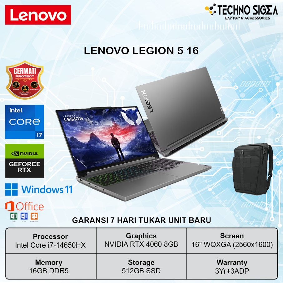LENOVO Legion 5 16 i7 14650HX RTX4060 8GB 16GB 512GB 16.0 WQXGA 165Hz 100SRGB