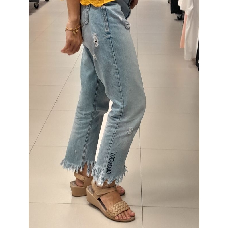 ZARA ORI SALE 80% Celana Panjang Wanita Denim Jeans Highwaist Boyfriend Pants Mickey Disney