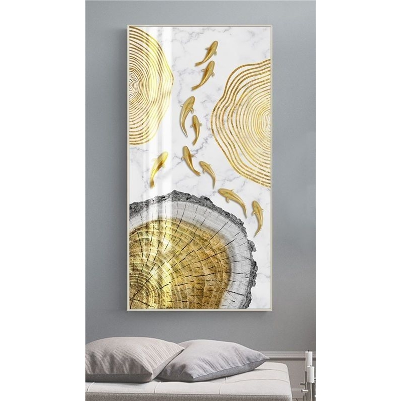 lukisan dinding ikan koi gold ruang tamu plus bingkai