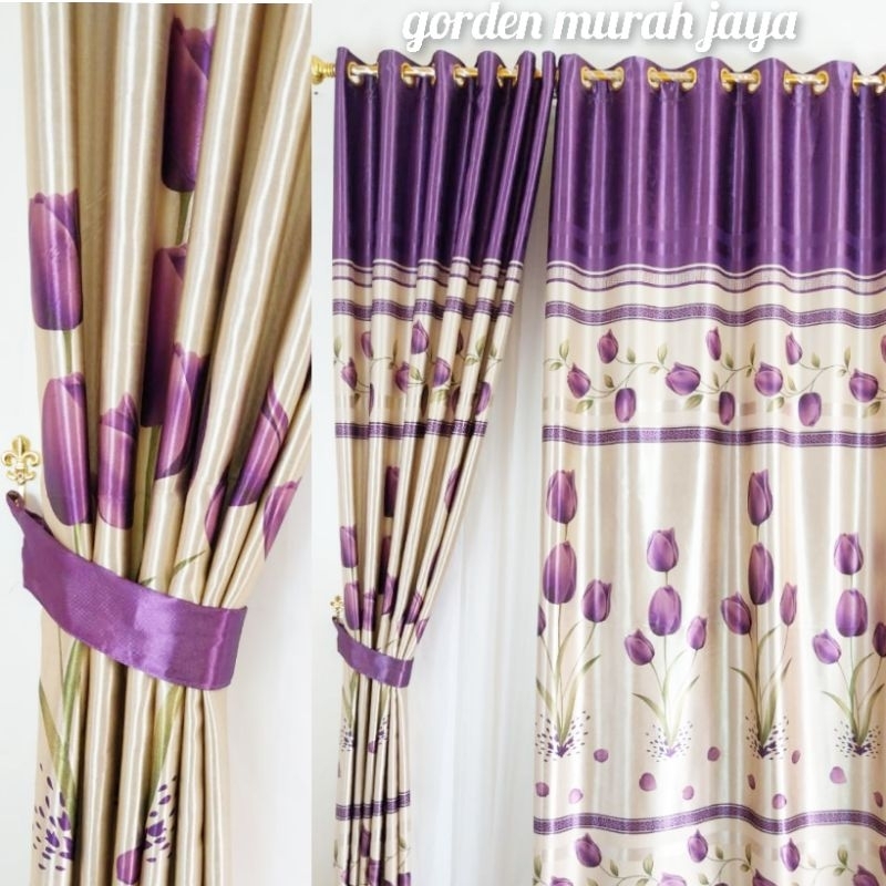 Gorden Jendela Pintu Tengah 2 Kaca Ruang Tamu blackout printing tulip model smokring ukuran lebar 14