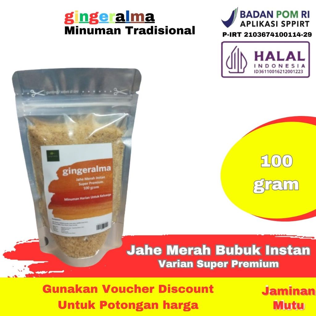 

Jahe Merah Bubuk Instan 100 gram Gingeralma