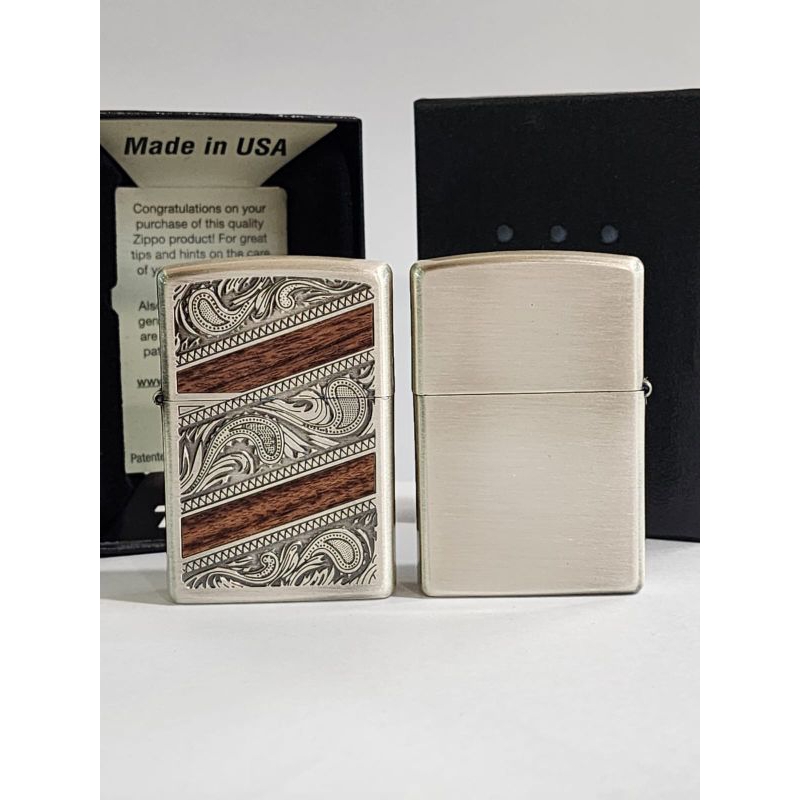 Original Zippo Wood Arabesque Silver Japan Finish