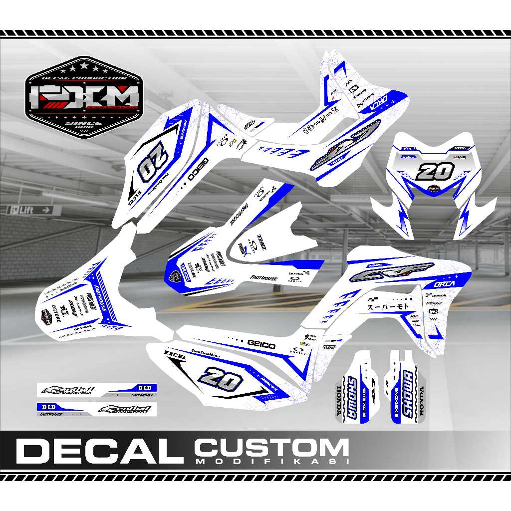 DECAL CRF 150 L STICKER FULLBODY CRF 150L PUTIH BIRU / FULLCUSTOM