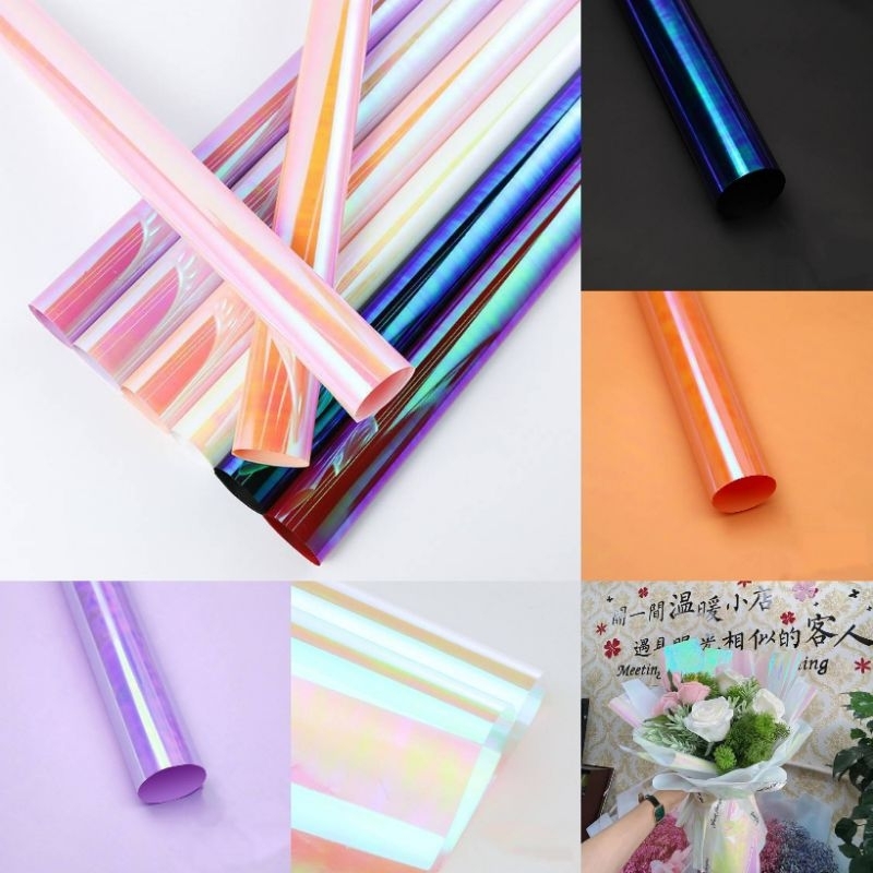 

1 Lembar Cellophane Hologram 5 lembar Cellophane Tranparent Holographic Kertas Buket Warna Pelangi Flower Wrapping Paper