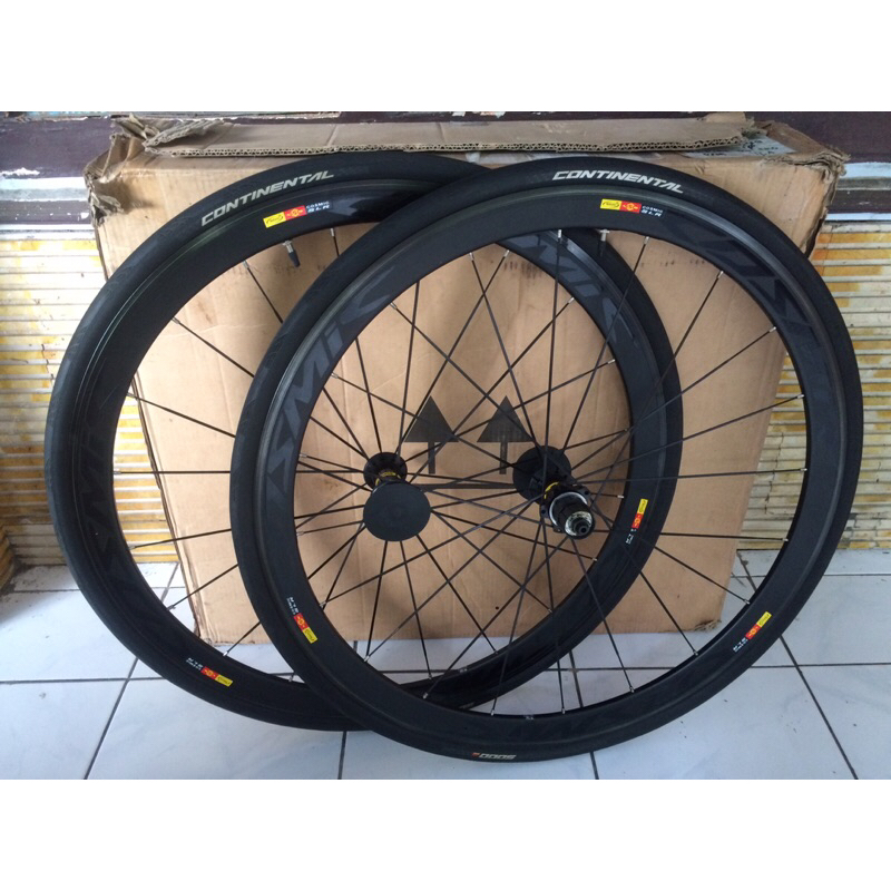 DP CYCLES - Wheelset RB Road Bike 700c Mavic Cosmic SLR Full Black Rims Brake QR dan Ban Continental