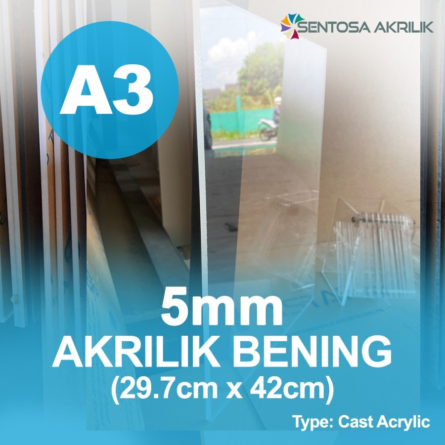 

Akrilik Lembaran A3 5mm Bening Ukuran (29,7cm X 42cm) Acrylic Custom Potongan Murah