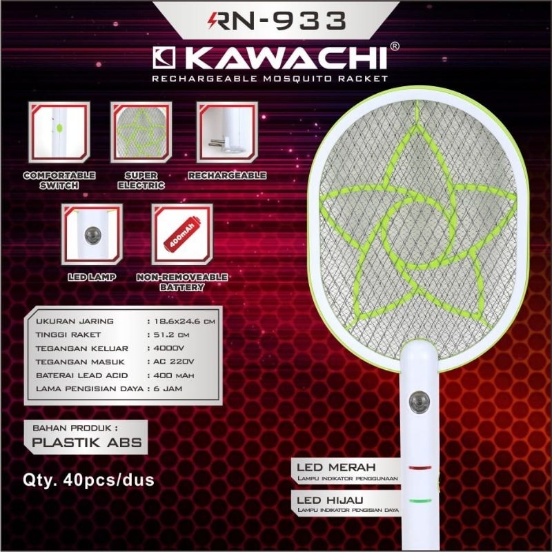 Pembasmi Nyamuk Listrik Portable / Raket Nyamuk RN-933 Kawachi Raket nyamuk cas rechargeable lampu l