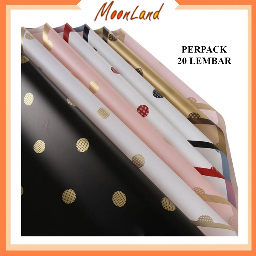 

20 LEMBAR KERTAS BUKET KERTAS KADO MOTIF POLKADOT GOLD LINE WRAPPING PAPER PREMIUM CELLOPHANE WATERPROOF KB6030