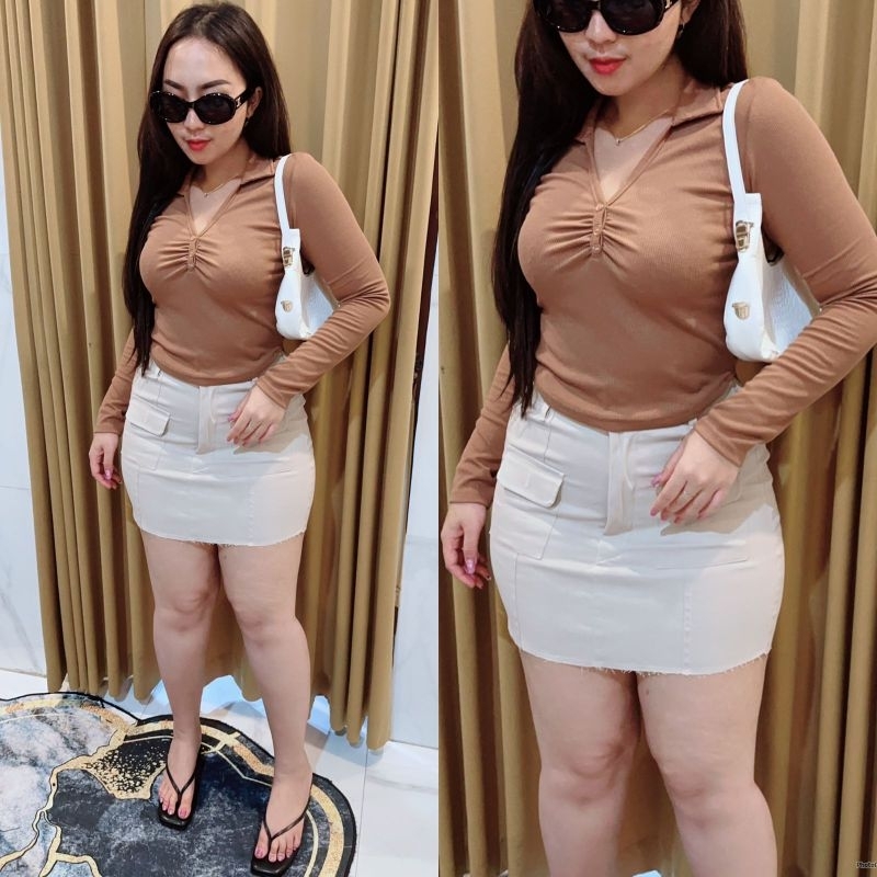 Grosir Natalia | Windy Top Kerut Motif Polos Bahan Rib