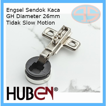 (1 Buah/sebelah) Engsel Sendok Kaca Mini 26mm Jepit Slide On Huben GH Chrome NON SLOW MOTION