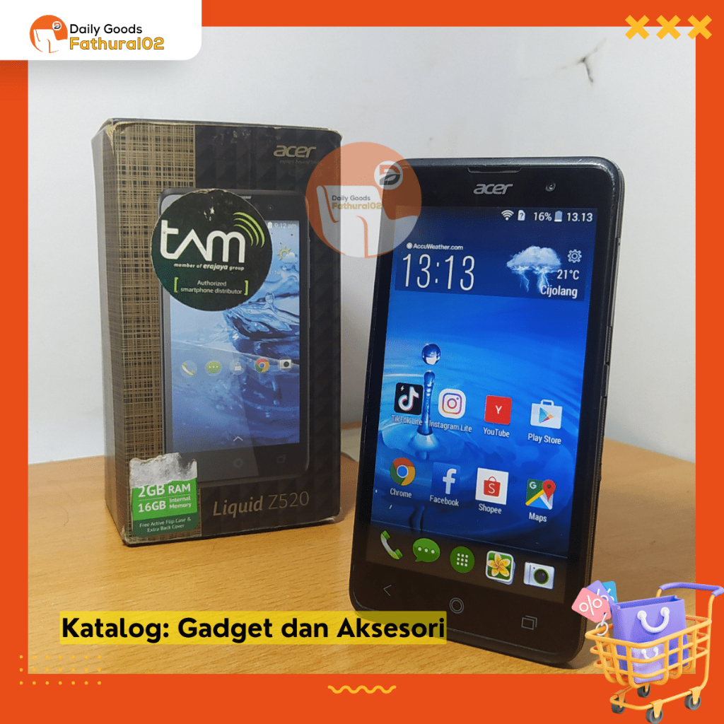 HP Android ACER LIQUID Z520 Ram 1 / 8 GB Wifi Only Warna HItam Fullset Second Murah Preloved