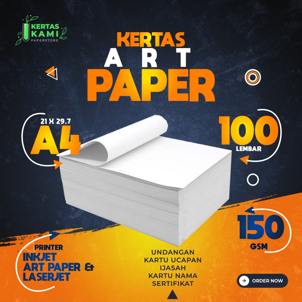 

Kertas Art Paper 150 gsm A4 isi 100 Lembar - Art Paper 150 gram 1 Pack Bahan Lemas Brosur Pamflet Flyer Semi Glossy