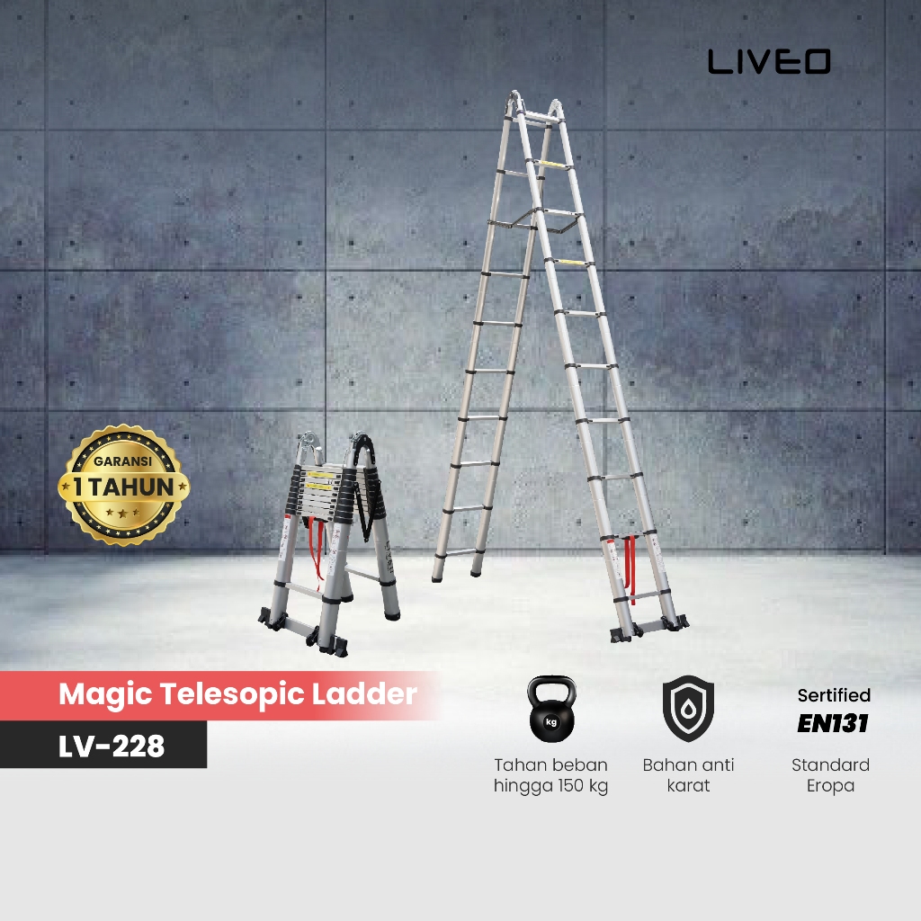 Tangga Double Magic Telescopic Liveo LV-228 / Tangga Lipat Alumunium Teleskopik Ganda