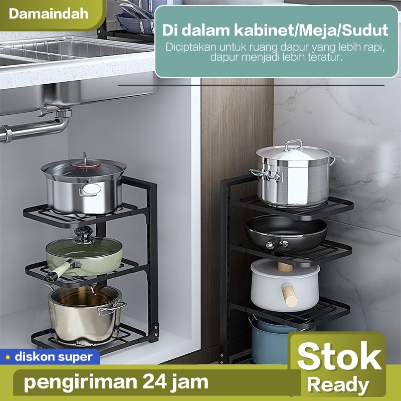 Damaindah Rak Susun Bawah Wastafel Rak Tingkat dan Beroda Rak Penyimpanan Adjustable Peralatan Rumah