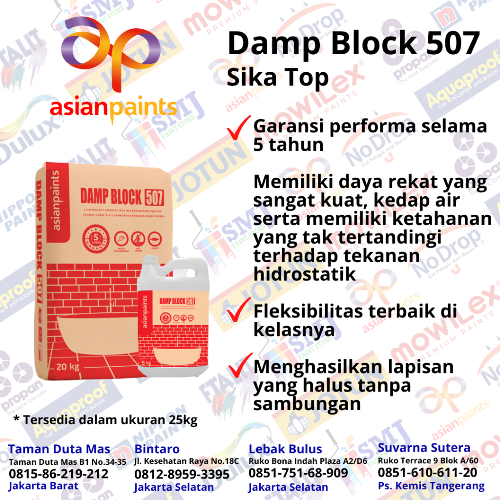 ASIAN PAINTS DAMP BLOCK 507 - SOLUSI SEMEN ANTI BOCOR 2 KOMPONEN - 25 KG