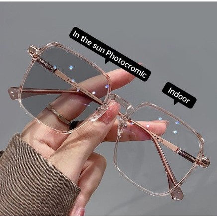 Kacamata Lensa Photocromic Anti Radiasi Gaya Retro Kotak Wanita / Kacamata Anti Radiasi Lensa Square