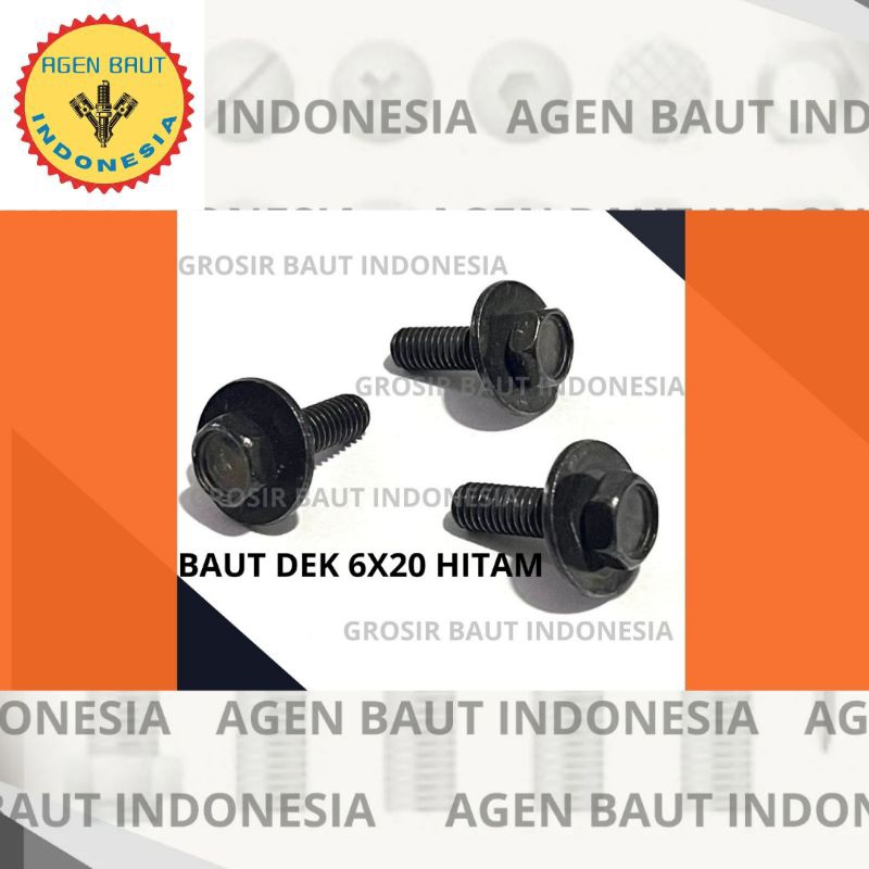 Baut 10 Ring  M6x20 Hitam / Baut Dek M6x20