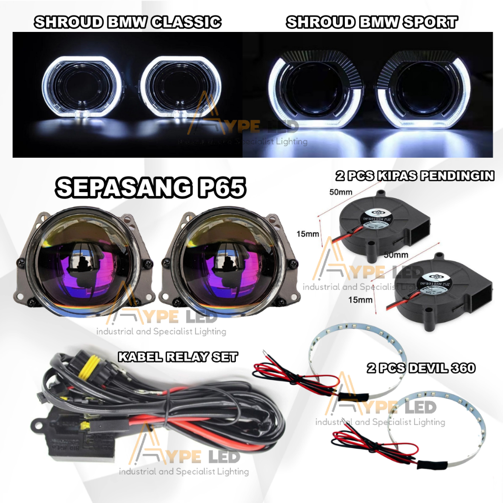 PAKET HEMAT DOUBLE BILED VINYX P65 GEN 2 3 INCHI PURPLE LENS 75 WATT SET LENGKAP PNP MOTOR MOBIL PRO