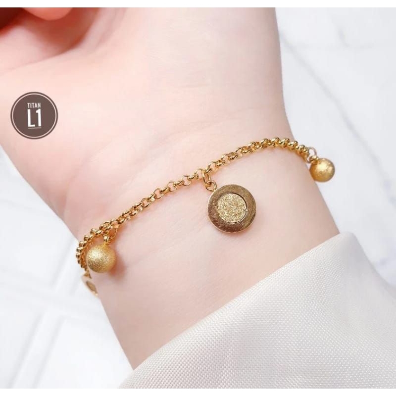 Titanium gelang rantai bola - bola gold