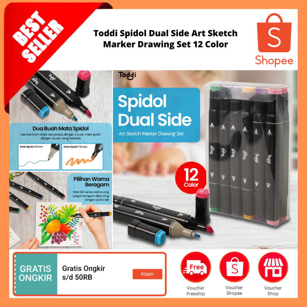 

Spidol Dual Side Art Sketch Marker Drawing Set 12 Color / Spidol Ganda Pena Gambar Perlengkapan Seni