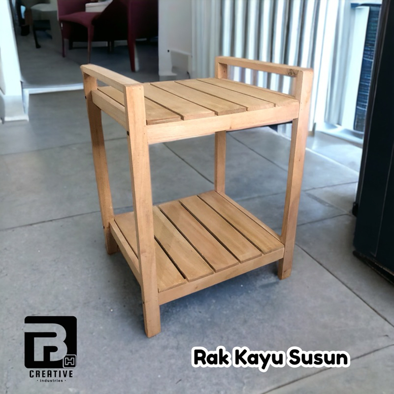 Rak Kayu Susun 2 Tingkat Rak Galon Rak Dispenser