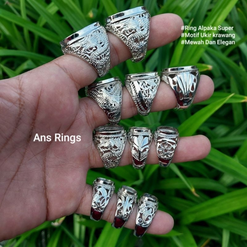 KRAWANG‼️Ring Cincin Emban Akik Alpaka Super Top Platting Model Perak Atau Krawang
