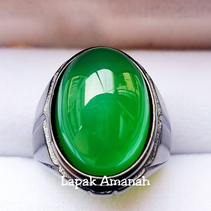 Cincin Batu Akik Asli Natural Green Chalcedony Hijau Garut Bacan Top Giwang Super Mewah