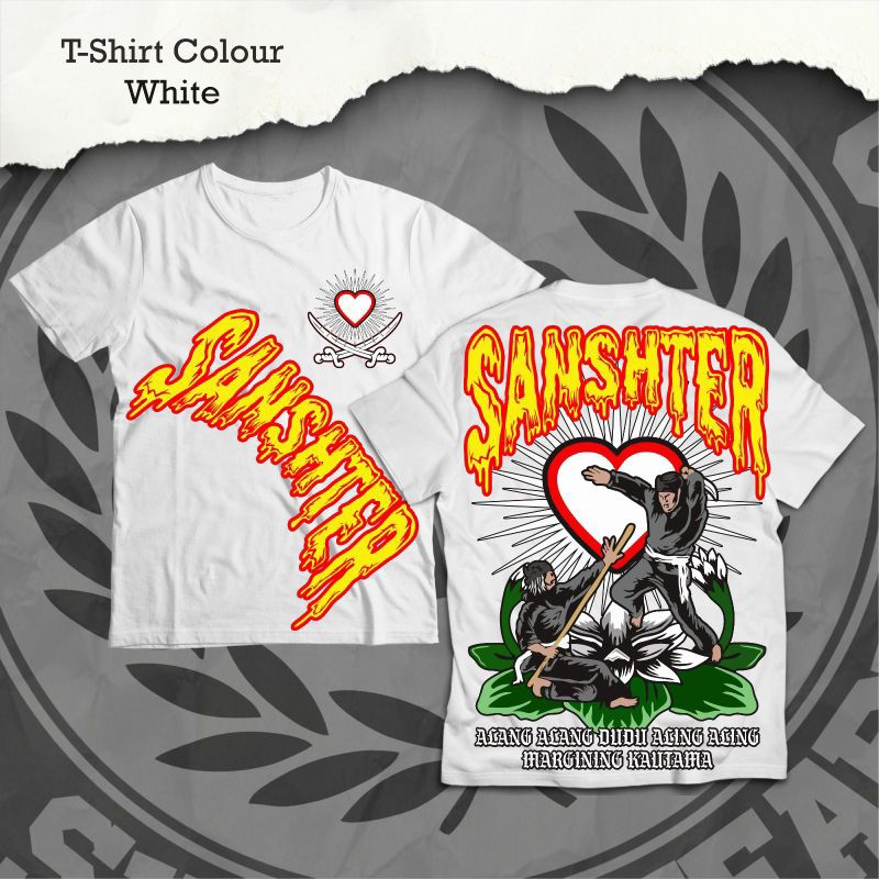 Kaos Distro Pencak Silat PSHT Motif Hati Bersinar Sanshter Desain Miring Sablon Dtf By Casualencloth