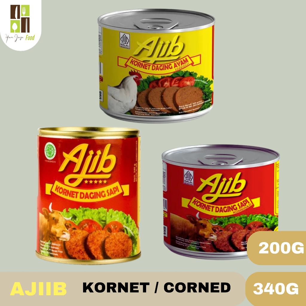 

Ajiib Corned Kombinasi Kornet Daging Sapi / Ayam 340g/200g Ajib