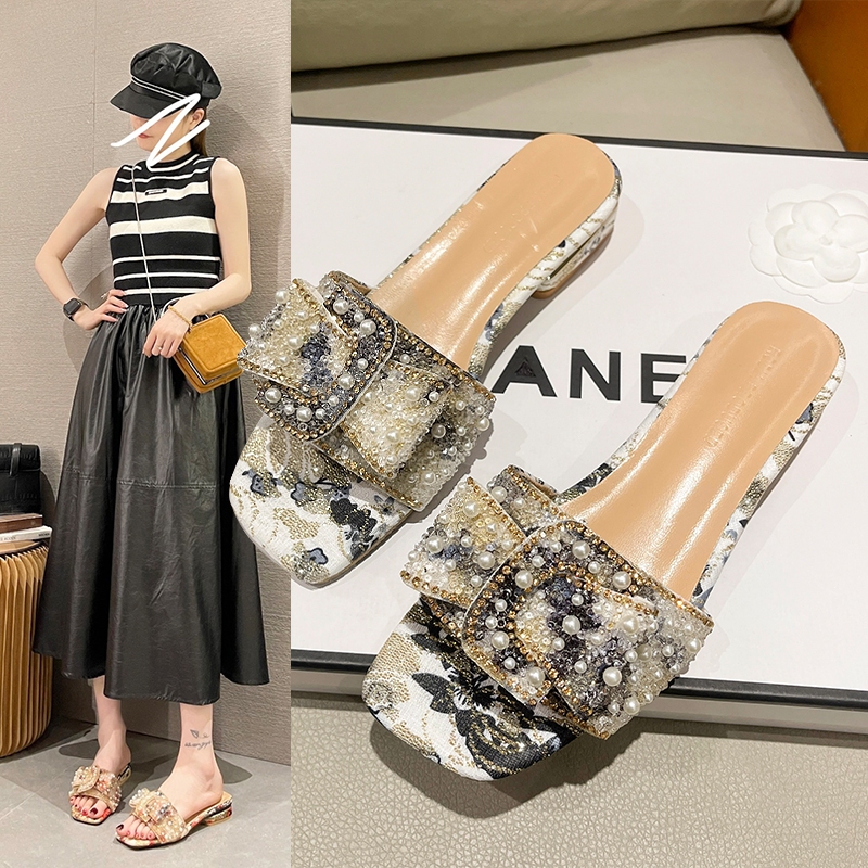 Sepatu Sandal Selop Flat Fashion Wanita Perempuan Cewek Cantik Harian Kekinian Simple Terbaru Import
