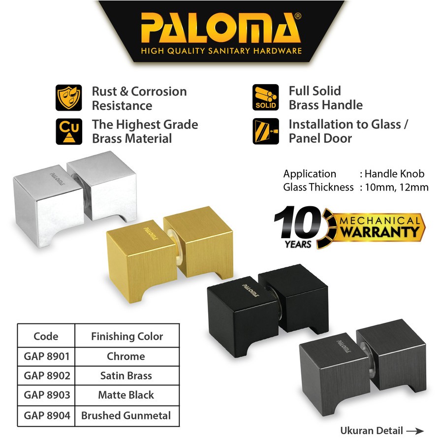 PALOMA Pull Handle Gagang Tarikan Pintu Kaca Kamar Mandi Shower GAP 89