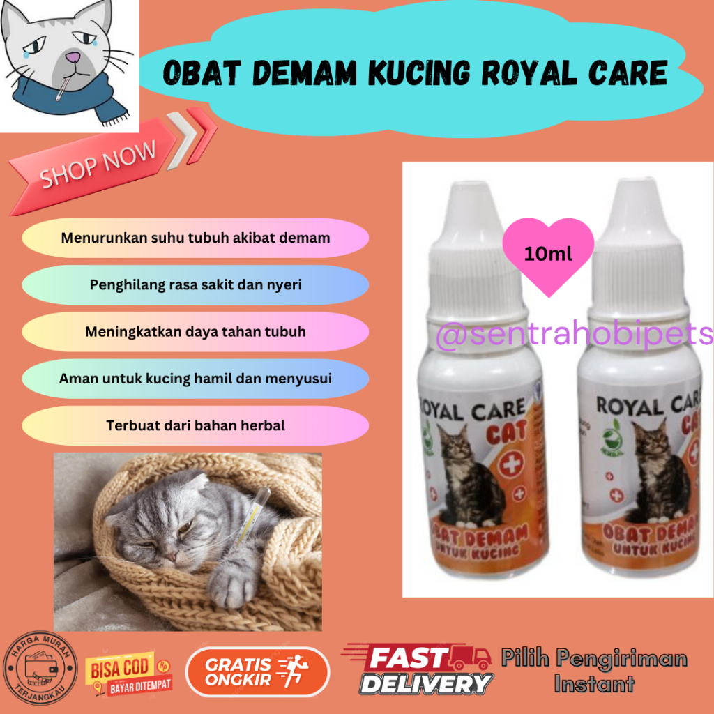Obat Demam Kucing Royal Care Cat Penurun Suhu Sakit Panas Radang Nyeri