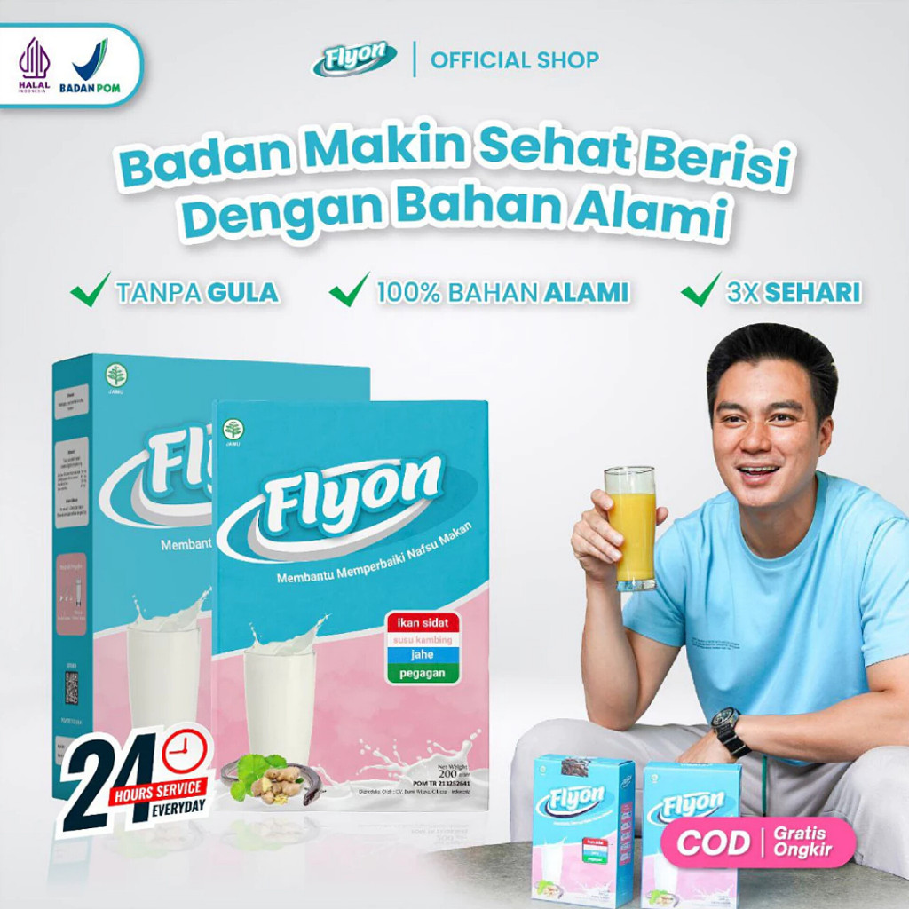 

Susu FLYON ORIGINAL 1 Box isi 200 Gram Susu Penggemuk Badan Penambah Berat Badan Tinggi Protein Kalsium Kalori Sehat Berisi Vitamin Nutrisi Gizi BB Booster Weight Gainer Susu Kambing Etawa Ikan Sidat Jahe Pegagan Ori BPOM HALAL