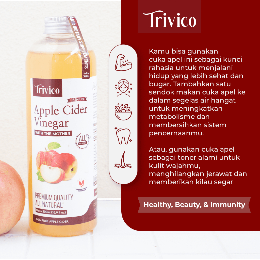 Trivico Cuka Apel Original With Mother 500Ml Cuka Apel Untuk Diet, Diabetes & Jerawat Terlaris