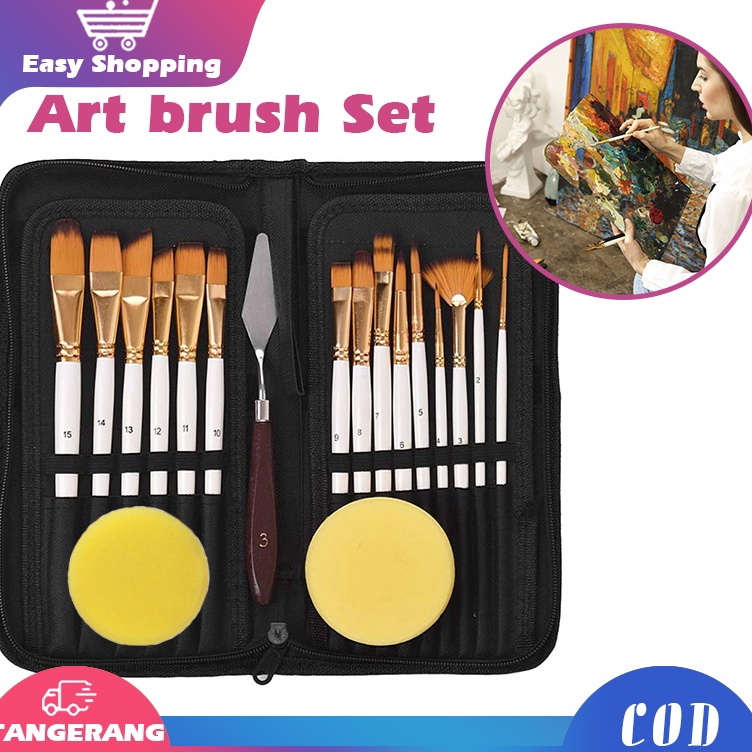 

Super Potongan 18PCS Alat Lukis Kuas Cat Air MinyakKuas Alat Lukis SetMix Kuas Lukis Set LengkapArt Brush Set