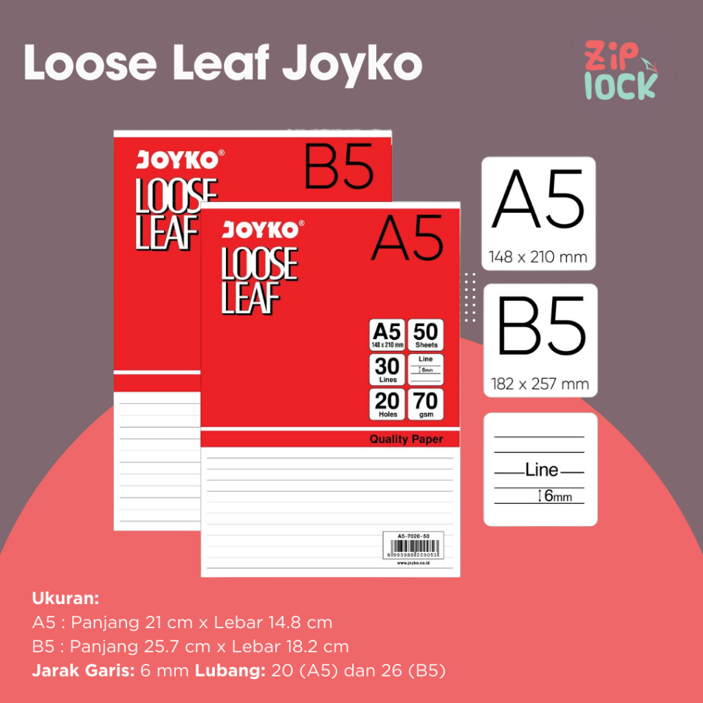 

Loose Leaf Isi Kertas Binder Joyko A5 - 50 Lembar dan 100 lembar