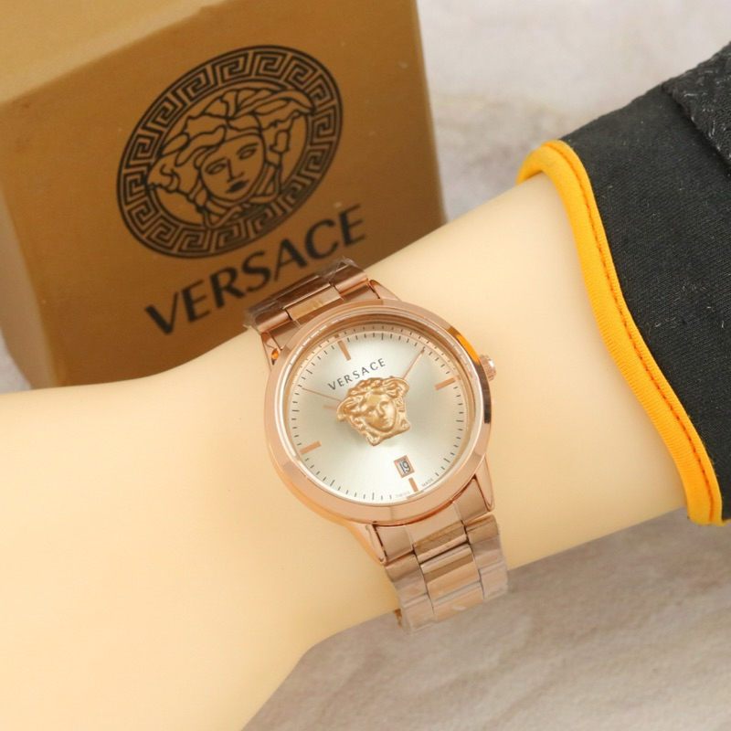 ( BISA COD ) Jam Tangan Wanita VERSACE Rantai Stainless Steel Tanggal Aktif Jam Tangan Fashion Cewek