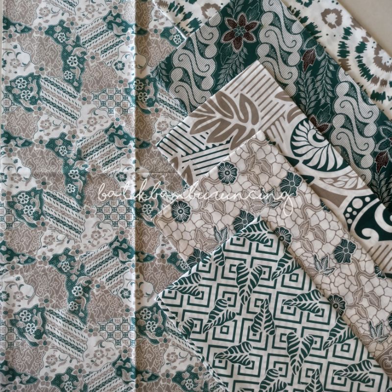 kain batik printing soft pastel warna hijau putih krem bahan teteron rayon