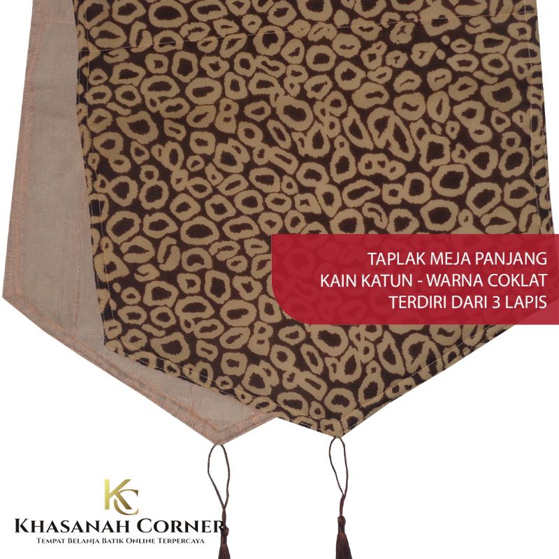 Taplak Meja Panjang/Runner Table Cover Kain Sifon Motif Warna Hijau Coklat Tua Muda Kombinasi Katun 